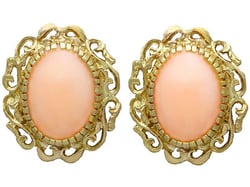 Vintage Pink Coral Earrings Gold