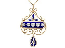 Diamond and Blue Enamel Pendant