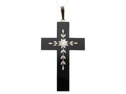Onyx and Diamond Cross Pendant Necklace