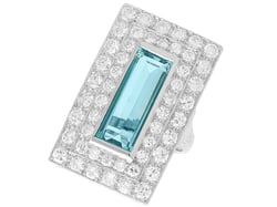 Rectangular Aquamarine and Diamond Ring