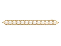  Yellow Gold Pearl and Diamond Bar Brooch