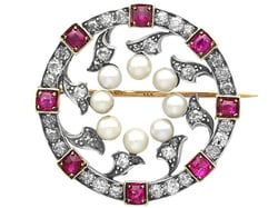 Victorian Ruby and Pearl Brooch