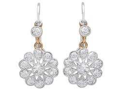 Antique Diamond Flower Cluster Drop Earrings 