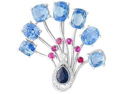 Sapphire Ruby and Diamond Brooch