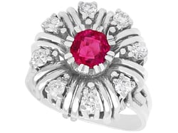 Vintage Ruby Cluster Ring White Gold 18k