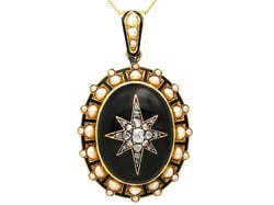 Victorian Seed Pearl Pendant with Onyx 