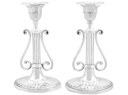 Victorian Silver Candlesticks Lyre Style