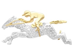 Vintage Diamond Horse Brooch with Jockey