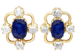 Antique Blue Sapphire Earrings Yellow Gold
