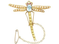 Gold and Gemstone Dragonfly Brooch UK