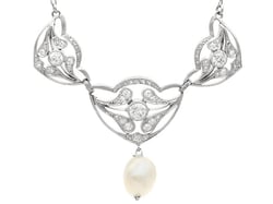 Natural Pearl and Diamond Pendant Platinum