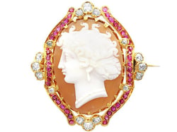 Ruby and Diamond Cameo Brooch