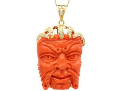 Vintage Carved Face Coral Pendant