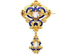 Victorian Enamel Brooch with Diamonds