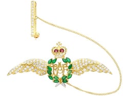 Gold RAF Wings Brooch with Emeralds for Sale