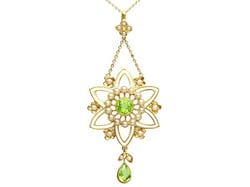 Pearl Peridot Pendant in Yellow Gold for Sale