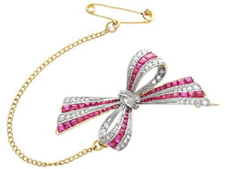 Edwardian Bow Brooch with Rubies and Diamonds