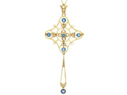 Pearl and Sapphire Pendant in Yellow Gold