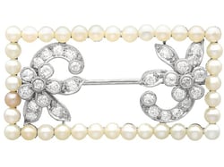Rectangular Brooch with Pearls and Diamonds
