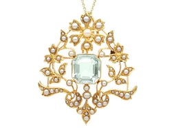 Seed Pearl and Aquamarine Brooch Victorian