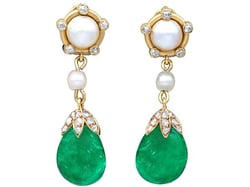 Emerald and Pearl Drop Earrings for Sale