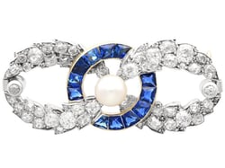 Sapphire Diamond and Pearl Brooch