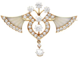 Rare Diamond Plique a Jour Brooch