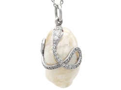 Pearl and Diamond Snake Pendant for sale