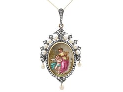 Victorian Enamel Pendant Brooch with Pearls