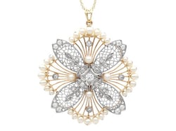 Edwardian Pearl and Diamond Pendant Brooch