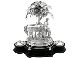 Rare Antique Silver Inkstand