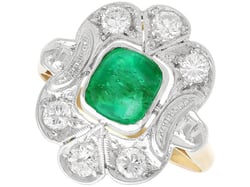 1930s Cabochon Emerald Ring with Diamonds