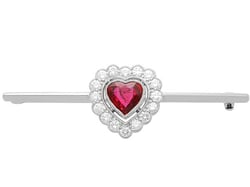 Vintage Heart Ruby Brooch with Diamonds
