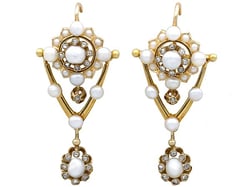 Antique Pearl Chandelier Earrings in Yellow Gold
