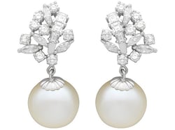 Vintage Cultured Pearl and Diamond Earrings