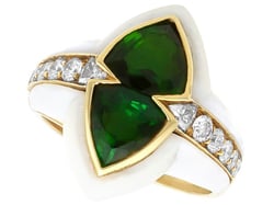 Enamel and Green Tourmaline Ring in Gold 
