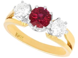 Vintage Ruby and Diamond Trilogy Ring in Yellow Gold 