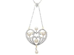 Heart Shaped Pearl and Diamond Pendant - Antique