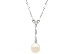 1920s Pearl Drop Necklace with Diamonds