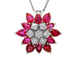 Floral Pear Cut Ruby Pendant - Vintage