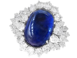 No Heat Sapphire Cluster Ring with Diamonds