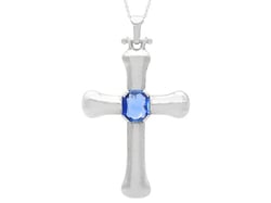 Vintage Sapphire Cross Pendant in Platinum