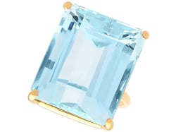 Gold Emerald Cut Aquamarine Ring
