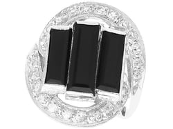 Onyx Art Deco Ring with Diamonds for Sale