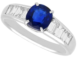 Vintage Sapphire Ring with Diamond Baguettes