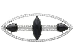 Navette Onyx and Diamond Brooch with Diamonds