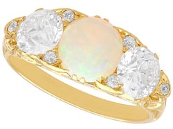 Opal Trilogy Ring with Diamonds in Yellow Gold
