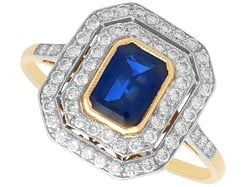 Double Halo Emerald Cut Sapphire Ring for Sale