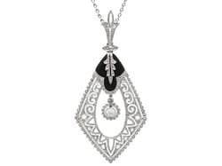 Black Onyx and Diamond Pendant in Platinum