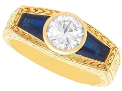 Gold Bezel Set Diamond Ring with Sapphires
